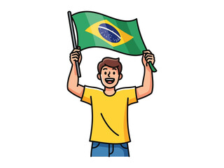 Brazilian Pride: A cheerful individual, representing Brazilian identity with a vibrant flag, embodies the spirit of celebration and national pride.