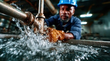 A skilled plumber in protective gear fixing a water plumbing system, epitomizing professionalism and dedication to delivering high-quality service for residential needs.