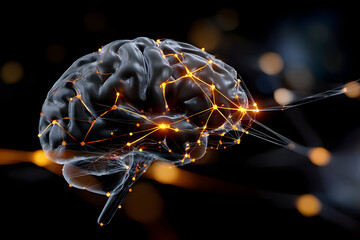 Futuristic Brain Concept With Connected Nodes, Showcasing Advanced Networks of Information and Innovation in Computing Systems