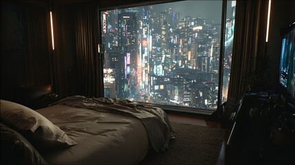 Nighttime Cityscape View From Bedroom Window Nighttime Cityscape View From Bedroom Window