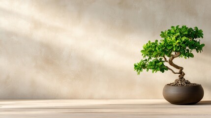 This elegant bonsai tree sits gracefully in a minimalist pot, representing tranquility, balance, and the deep connection between nature and the human spirit in design.