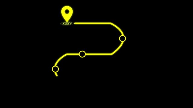 Pathway with Location Marker and Destination Flag, Representing a Journey or Progression through Various Checkpoints in a Futuristic, Digital Navigation Interface Design,