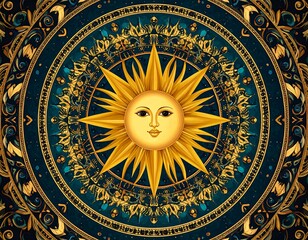 Fototapeta premium Mystical Sun Mandala: An intricate design blending celestial and decorative elements