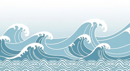 Naklejka premium Stylized ocean waves in varying shades of blue create a serene coastal atmosphere.
