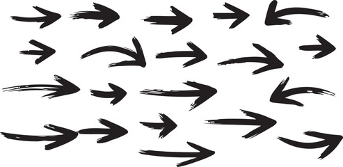 Arrow Collection Vector – Direction, Navigation, Icons, Guide, Pointer, Design, Graphic, Symbol, Doodle, Sketch, Brush, Black Arrow, Curved, Path, Abstract, Set, Isolated, Marker