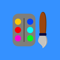 colorful vector cartoon painting tools. Art supplies: watercolors and brushes Creative drawing materials for workshop design.