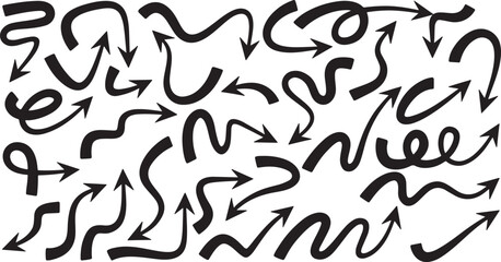Arrow Collection Vector – Direction, Navigation, Icons, Guide, Pointer, Design, Graphic, Symbol, Doodle, Sketch, Brush, Black Arrow, Curved, Path, Abstract, Set, Isolated, Marker