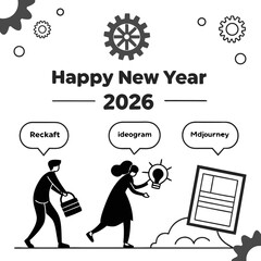 People working on new year project black and white