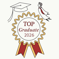 Graduation award ribbon with cap and graduate vector