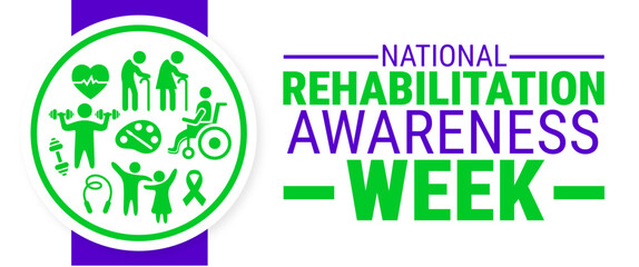 National Rehabilitation Awareness Week background, banner, card or poster design template is observed every year during September, to raise awareness about the mission. Vector illustration.