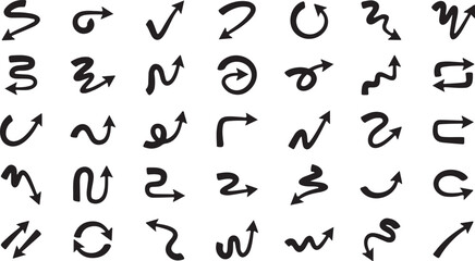 Hand Drawn Arrow Set – Sketch, Direction, Pointer, Navigation, Vector, Icon, Curved, Marker, Brush, Doodle, Sign, Abstract, Graphic, Symbol, Design Element, Path, Guide, Black Arrow, Isolated