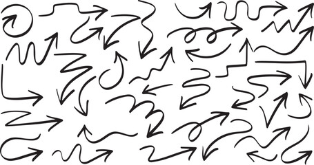 Hand Drawn Arrow Set – Sketch, Direction, Pointer, Navigation, Vector, Icon, Curved, Marker, Brush, Doodle, Sign, Abstract, Graphic, Symbol, Design Element, Path, Guide, Black Arrow, Isolated