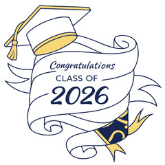 Graduation cap and ribbon congratulations tassel banner