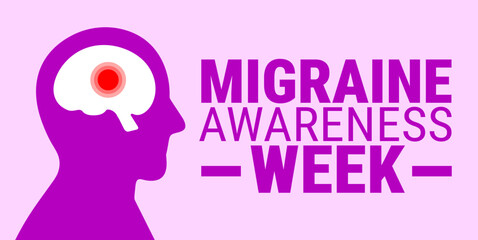 Migraine Awareness Week background, banner, card or poster design template is observed every year during September, to raise awareness about the mission. Vector illustration.
