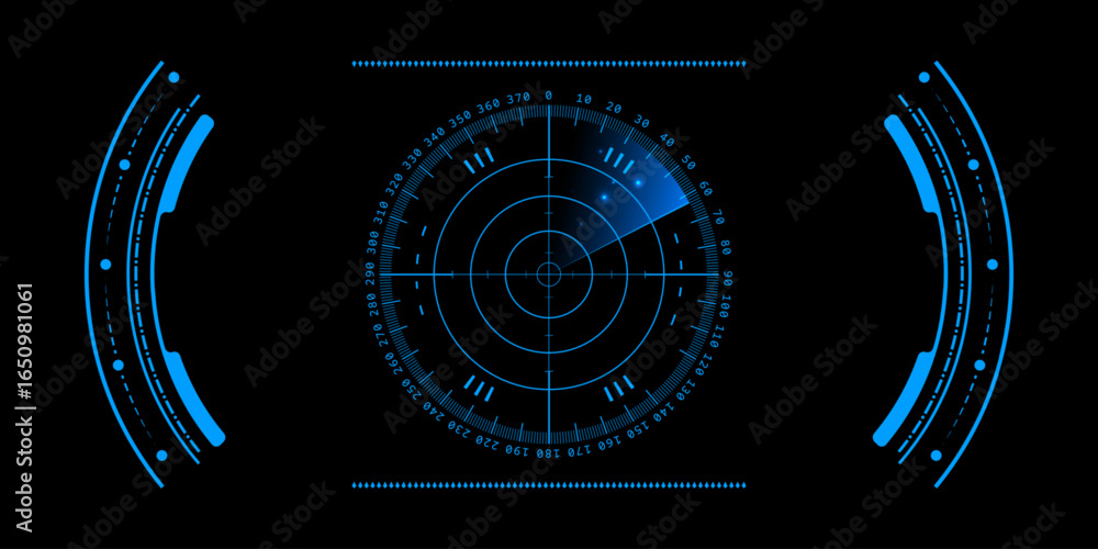 Poster hud radar tech with cyberpunk military screens and futuristic ui displays. ai scanning interfaces fo