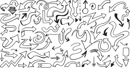 Hand Drawn Arrow Set – Sketch, Direction, Pointer, Navigation, Vector, Icon, Curved, Marker, Brush, Doodle, Sign, Abstract, Graphic, Symbol, Design Element, Path, Guide, Black Arrow, Isolated