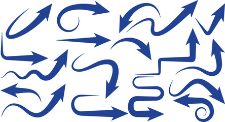 Blue arrows clipart, curved arrow PNG, arrow design vector, navigation arrow icons, infographic arrows set, pointing arrow clipart, abstract arrows PNG