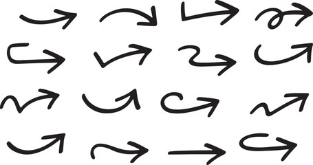 Hand Drawn Arrow Set – Sketch, Direction, Pointer, Navigation, Vector, Icon, Curved, Marker, Brush, Doodle, Sign, Abstract, Graphic, Symbol, Design Element, Path, Guide, Black Arrow, Isolated