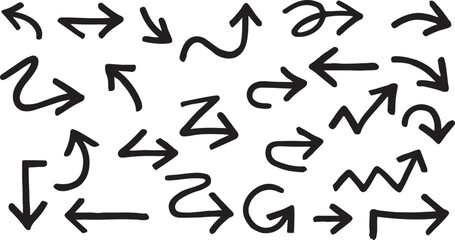 Hand Drawn Arrow Set – Sketch, Direction, Pointer, Navigation, Vector, Icon, Curved, Marker, Brush, Doodle, Sign, Abstract, Graphic, Symbol, Design Element, Path, Guide, Black Arrow, Isolated