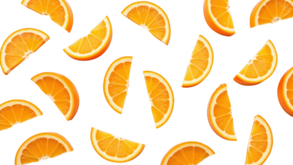 Fresh orange slices arranged artistically on transparency background, showcasing vibrant colors and textures. Perfect for food related themes