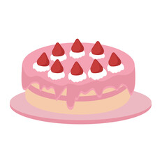 Sweet sponge cake with strawberry glaze and whipped cream toppings. Great for pastry illustrations and dessert menus.