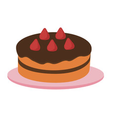 A delicious chocolate cake topped with red berries on a pink plate. Perfect for dessert designs and bakery branding.
