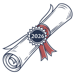 Rolled diploma with seal and ribbon scroll graduation