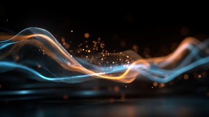 Abstract digital particle wave background with glowing dots and light streaks for technology concepts and modern design applications