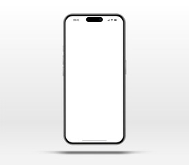 Realistic smartphone mockup. Mobile phone vector with isolated on white background. Device front view. 3D mobile phone with shadow. Realistic, high quality smart phone mockup for ui ux presentation.
