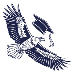 Eagle soaring with graduation cap bird flying