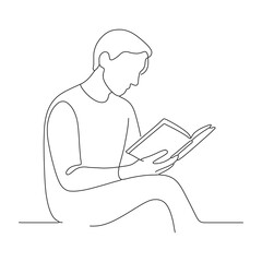 Continuous line art man and woman reading book minimalist drawing illustration