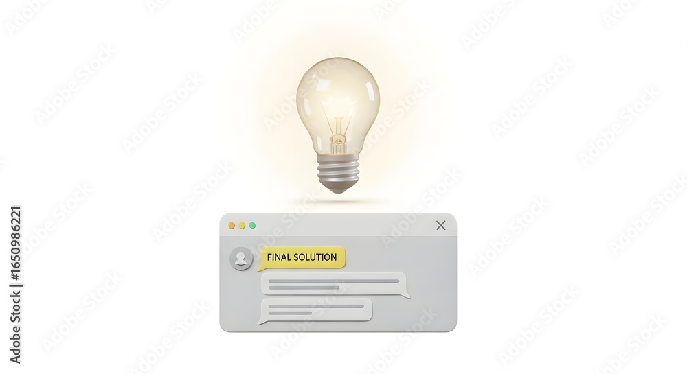 Poster light bulb with final solution chat window concept for innovation and problem solving