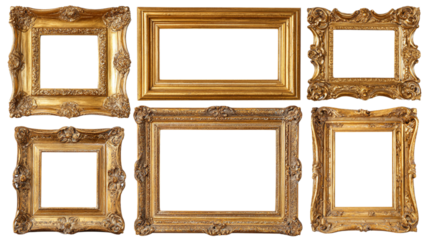  Set of Vintage gold collage frames with ornate isolated on white background