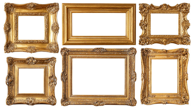  Set of Vintage gold collage frames with ornate isolated on white background