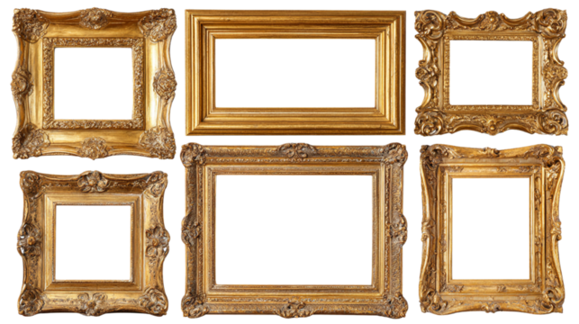  Set of Vintage gold collage frames with ornate isolated on white background