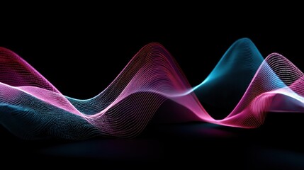 Abstract digital waveform of neon colors against black background perfect for technology data visualizations and modern designs