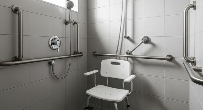 Accessible Bathroom Design Featuring Grab Bars and Shower Chair for Enhanced Safety and Comfort