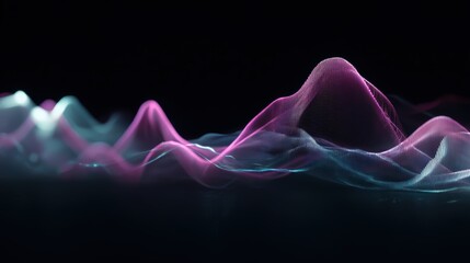 Abstract waveform display with glowing lines in pink and teal visualizing data flow over black background