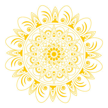 Vector art of yellow mandala flower pattern isolated on transparent background