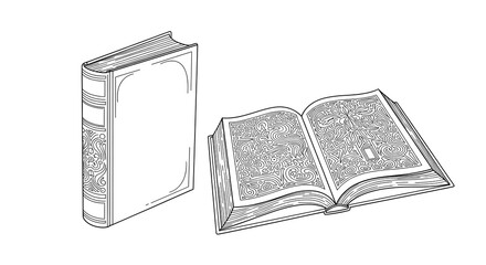 Open and Closed Books with Intricate Line Art in Minimalist Style for Educational or Literary Content