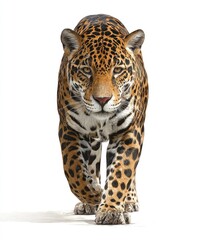 Obraz premium Jaguar in profile walk, isolated white background