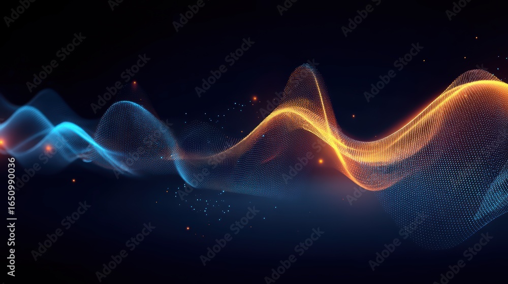 Aufkleber abstract particle wave background with dynamic blue and gold gradients represents connectivity and f