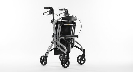 Naklejka premium Folded rollator walker, compact design, easy storage, ideal for mobility support, studio shot