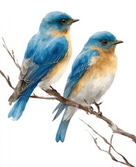 Fototapeta premium Two bluebirds perched on a branch (1)