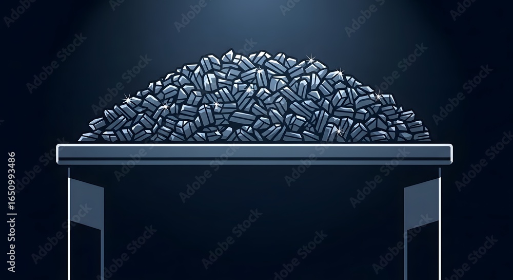 Poster shiny silver geometric pattern on dark background with sparkles