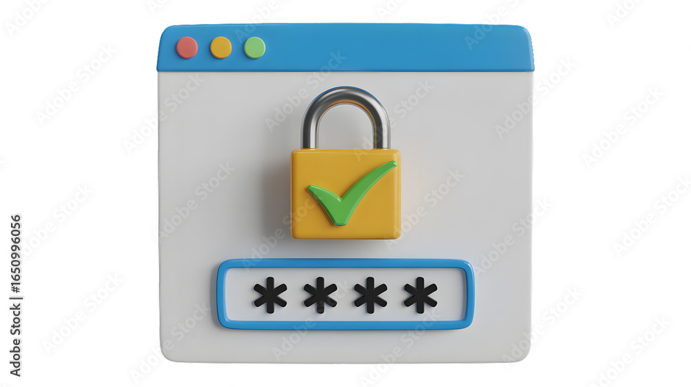 Fototapete a secure browser window with a padlock and password field showing asterisks for privacy protection
