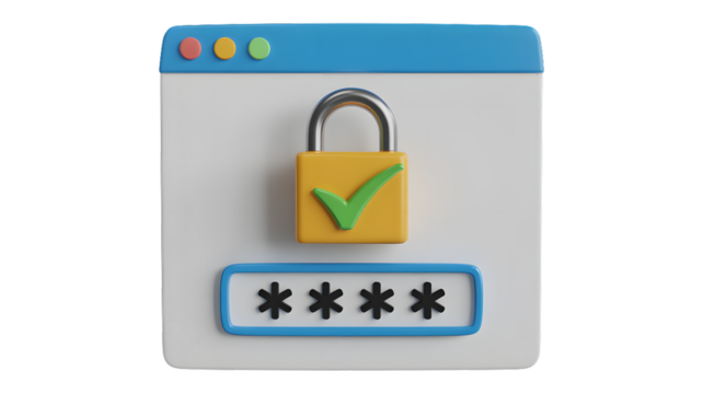 A secure browser window with a padlock and password field showing asterisks for privacy protection