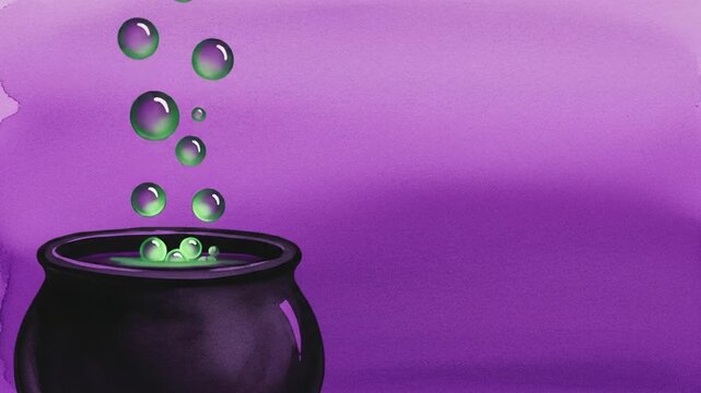 Bubbling Cauldron on Purple Background Animation