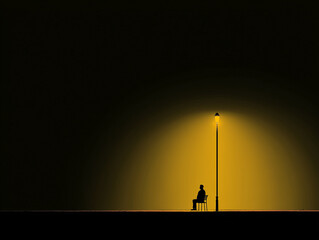 Fototapeta premium Silhouette of Man Sitting on Chair Under Street Lamp at Night
