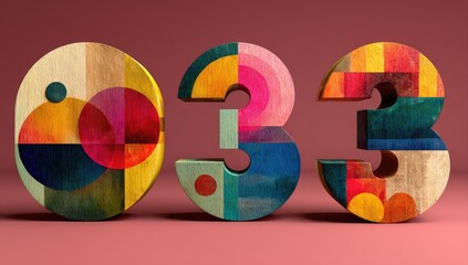 3D numbers,  colorful geometric design